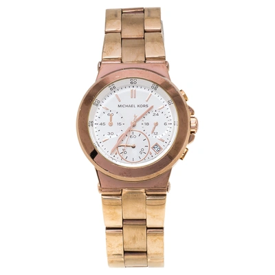 Pre-owned Michael Kors White Rose Gold Tone Stainless Steel Runway Mk5223 Women's Wristwatch 38 Mm