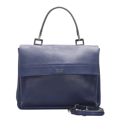 Pre-owned Prada Blue Leather Turnlock Satchel