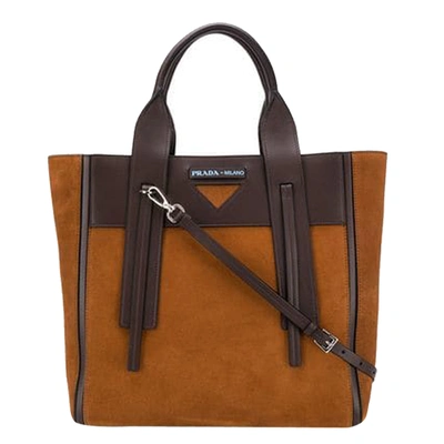 Pre-owned Prada Brown/dark Brown Leather Suede Medium Ouverture Tote Bag