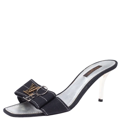Pre-owned Louis Vuitton Black Canvas Love Bow Slide Sandals Size 37.5