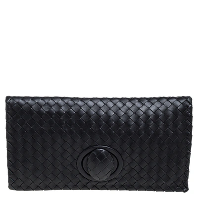 Pre-owned Bottega Veneta Black Intrecciato Leather Twist Lock Clutch