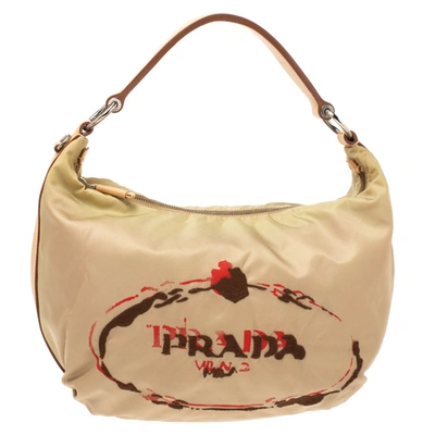 Pre-owned Prada Beige Tessuto Nylon Stencil Hobo