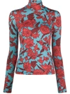 La Doublej Floral-print Roll Neck Top In Lilium Turchese