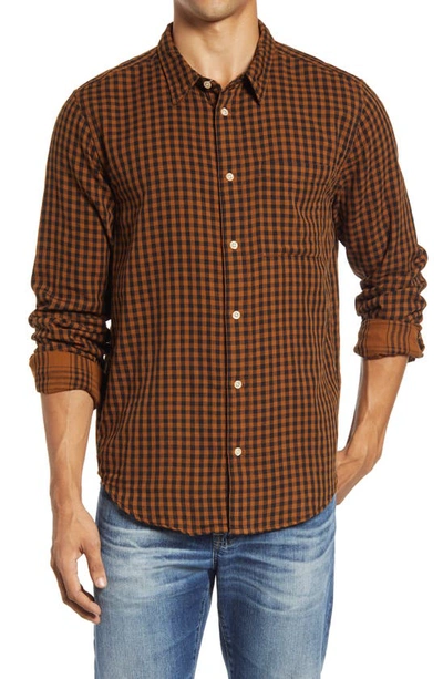 Madewell Gingham Check Double Weave Perfect Shirt In Dried Cedar/ Almost Black