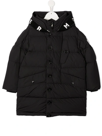 Moncler Kids' Logo Hood Coat In Black