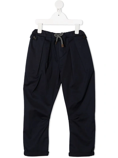 Brunello Cucinelli Kids' Drawstring Waist Trousers In Blue