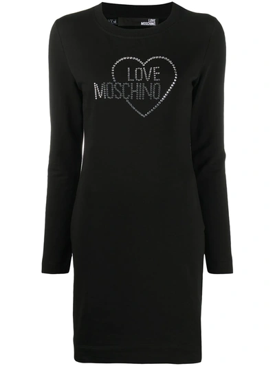 Love Moschino Embellished Logo Dress In Black