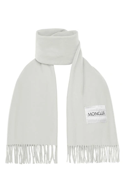 Moncler Logo Patch Fringe Wool Scarf In 034 Natural