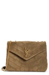 Saint Laurent Small Lou Suede Crossbody Bag In Seaweed