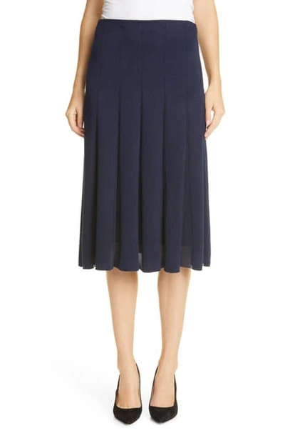 St John Sheer Inset Modern Pique Skirt In Navy