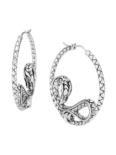 John Hardy Sterling Silver Legends Naga Hoop Earrings With Blue Sapphire In Silver-tone