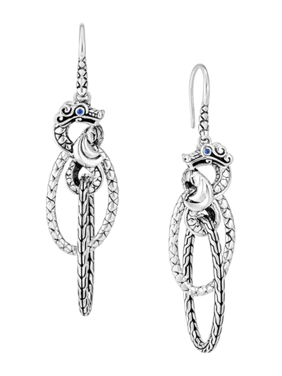 John Hardy Sterling Silver Legends Naga Collection Blue Sapphire Dragon Interlocking Drop Earrings In Silver Tone