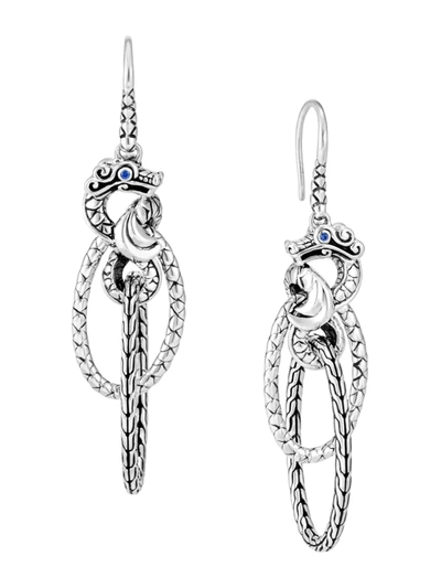 John Hardy Sterling Silver Legends Naga Collection Blue Sapphire Dragon Interlocking Drop Earrings