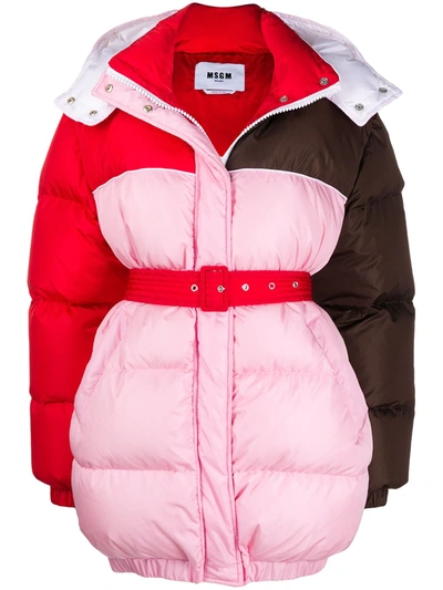 Msgm Color Block Puffer Jacket In Pink