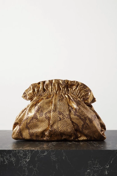 Loeffler Randall Loretta Gathered Metallic Snake-effect Leather Clutch In Gold