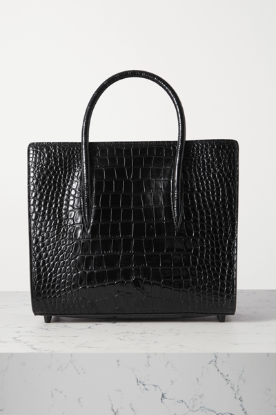 Christian Louboutin Paloma Medium Rubber-trimmed Croc-effect Leather Tote In Black