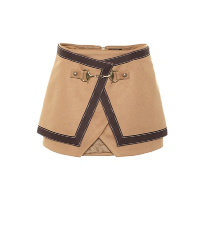 Balmain Layered Cotton-trimmed Wool And Cashmere-blend Mini Skirt In Brown