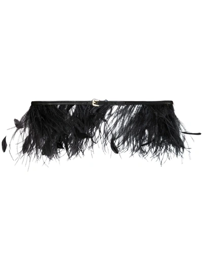 Altuzarra Feather-embellished Leather Belt In Black