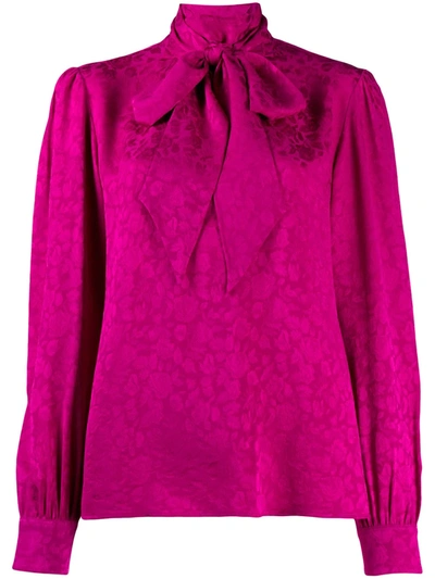 Saint Laurent Silk Jacquard Vintage Rose Blouse In Fuchsia