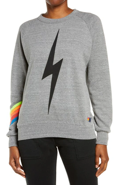 Aviator Nation Bolt Chevron Stripe Sweatshirt In Heather/ Neon Rainbow