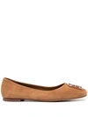 Tory Burch Georgia Square-toe Suede Ballet Flats In Brown