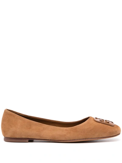 Tory Burch Georgia Square-toe Suede Ballet Flats In Brown