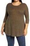 Bobeau Brushed Knit Babydoll Top In Olive/ Copper