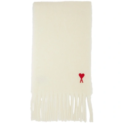 Ami Alexandre Mattiussi Off-white Mohair Heart Logo Scarf In 150 Off Wht