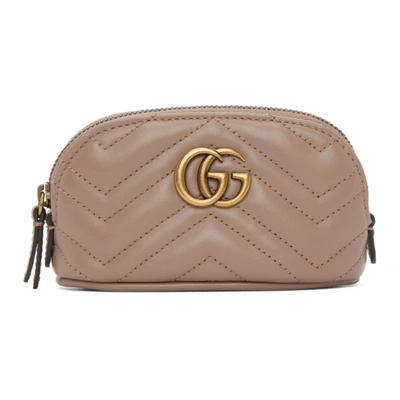 Gucci Taupe Mini Gg Marmont 2.0 Coin Pouch Keychain In 5729 Porcel