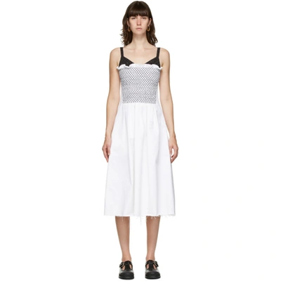 Marina Moscone Smocked Cotton-blend Midi Dress In White