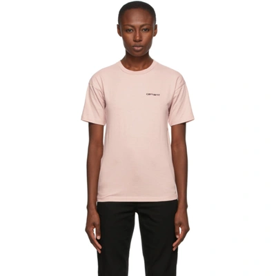 Carhartt Pink Script Embroidery T-shirt In Frosted Pin