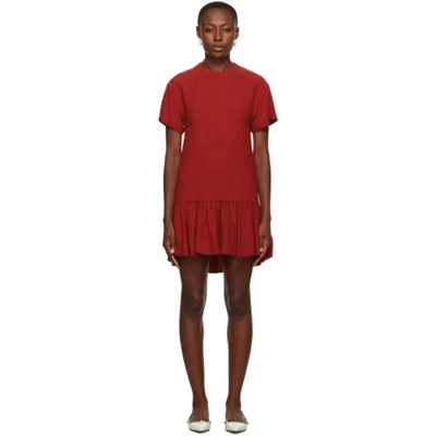 Red Valentino Red Satin Ruffle T-shirt Dress In D05 Dpred