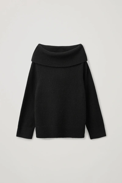 Cos Ribbed Collar Wool-alpaca Top In Black