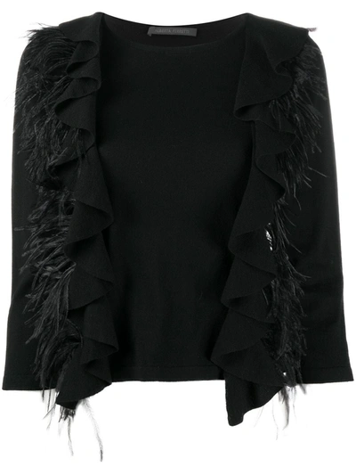 Alberta Ferretti Feather-trimmed Wool Jumper In Black