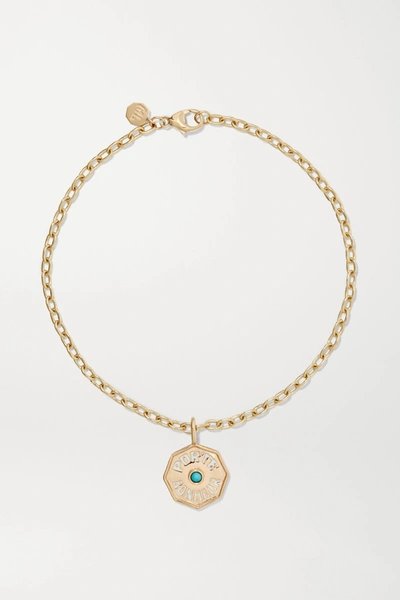 Marlo Laz Mini Porte Bonheur Coin 14-karat Gold, Enamel And Turquoise Anklet