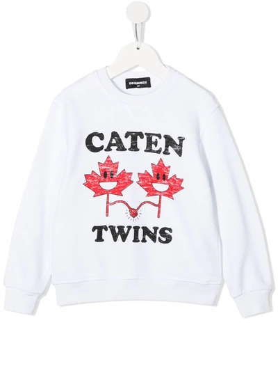 Dsquared2 Kids' Caten Twins Print Sweatshirt In White