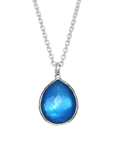 Ippolita Sterling Silver Wonderland Mother-of-pearl & Clear Quartz Mini Teardrop Pendant Necklace In Celeste, In Blue
