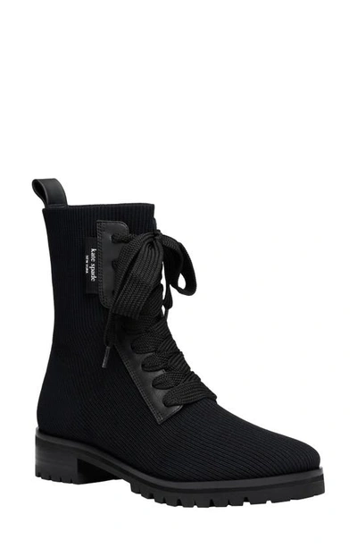 Kate Spade Winton Knit Lug-sole Combat Boots In Black