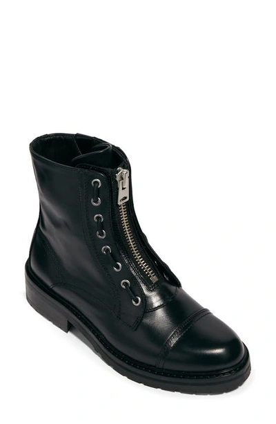 Allsaints Ariel Leather Zip Combat Boots In Black