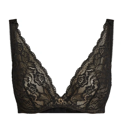 Aubade Rosessence Comfort Stretch-lace Underwired Plunge Bra In Black