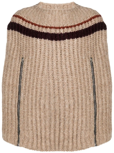 Raf Simons Intarsia-knit Cape-style Jumper In Beige,brown