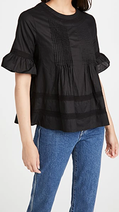 English Factory Lace Boho Blouse In Black