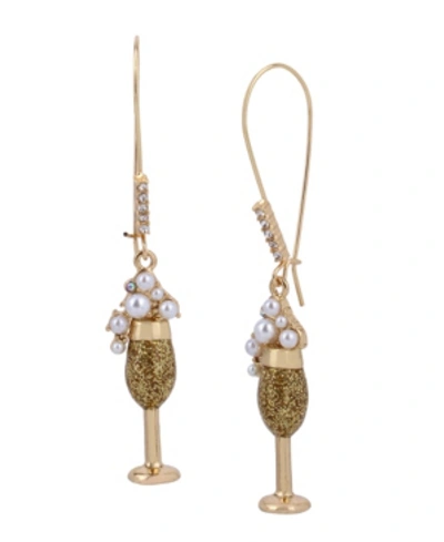 Betsey Johnson Champagne Dangle Earrings In White