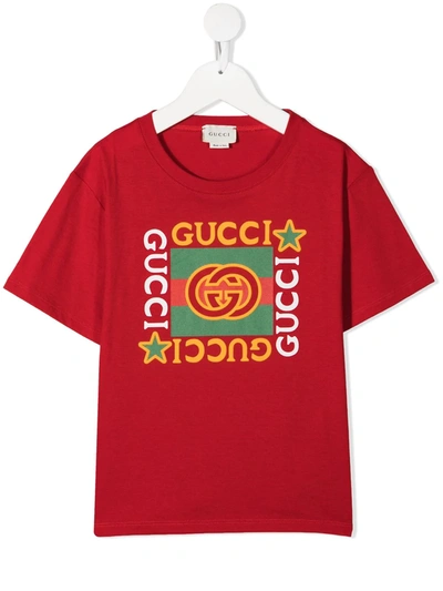 Gucci Kids' Logo-print Short-sleeve T-shirt In Red