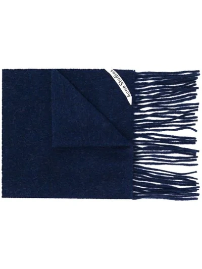 Acne Studios Canada Narrow Fringed Wool Scarf In Blue