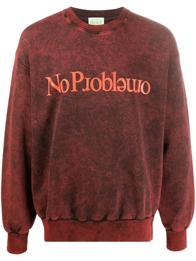 Aries No Problemo Acid-washed Loopback Cotton-jersey Sweatshirt In Red