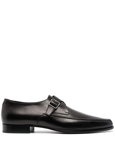 Saint Laurent Marceau Leather Monk-strap Shoes In Black