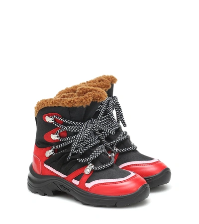 Stella Mccartney Kids' Faux Fur-trimmed Hiking Boots In Red