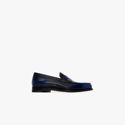 Santoni Blue Burnished Leather Loafers In Blau