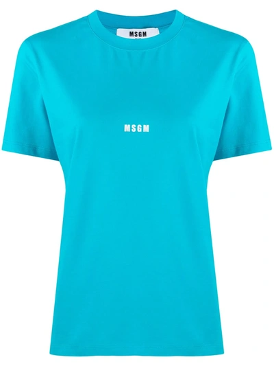 Msgm Logo-print Cotton T-shirt In Blue